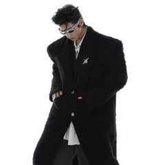 Men's Long Faux Mink Fur Shoulder-Padded Coat