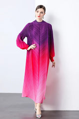 Maxi Bubble Sleeve Pleats Dress