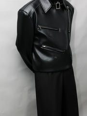 Men's Asymmetrical Faux Leather Moto Jacket