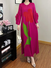 Luxe Flower Print Plisse Dress