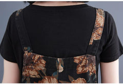 HEYFANCYSTYLE Black Denim Floral Overalls Jumpsuit