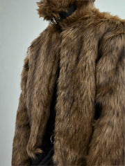 Men's Brown Crop Faux Fur Jacket