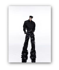 Men's Luxe Black Shiny Vegan Leather Flared Pants