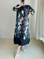 Luxury Floral Midi Dress - Truly Pleated 3/4 Sleeves