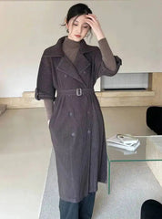 Luxury Pleated Belted Trench Coat