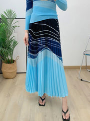 Women's 2-Piece Japanese Blue Pleated Skirt Set