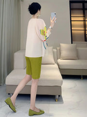 Elegant Plissé 3/4 Sleeve Cardigan