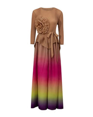 Floral Appliqué Pleated Dress