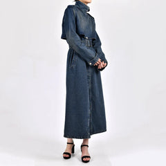 Women's Modern Classic Denim Midi Long Coat