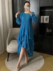 Asymmetric Fluid Pleated Dress