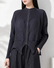 Luxe Geometric Plissé Zip Jacket