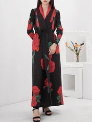 Luxurious Roses Forever Pleated Long Coat