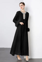 Luxe Pleated Crystal & Feather Dress