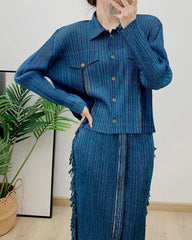 Luxury Denim Plissé Skirt Set