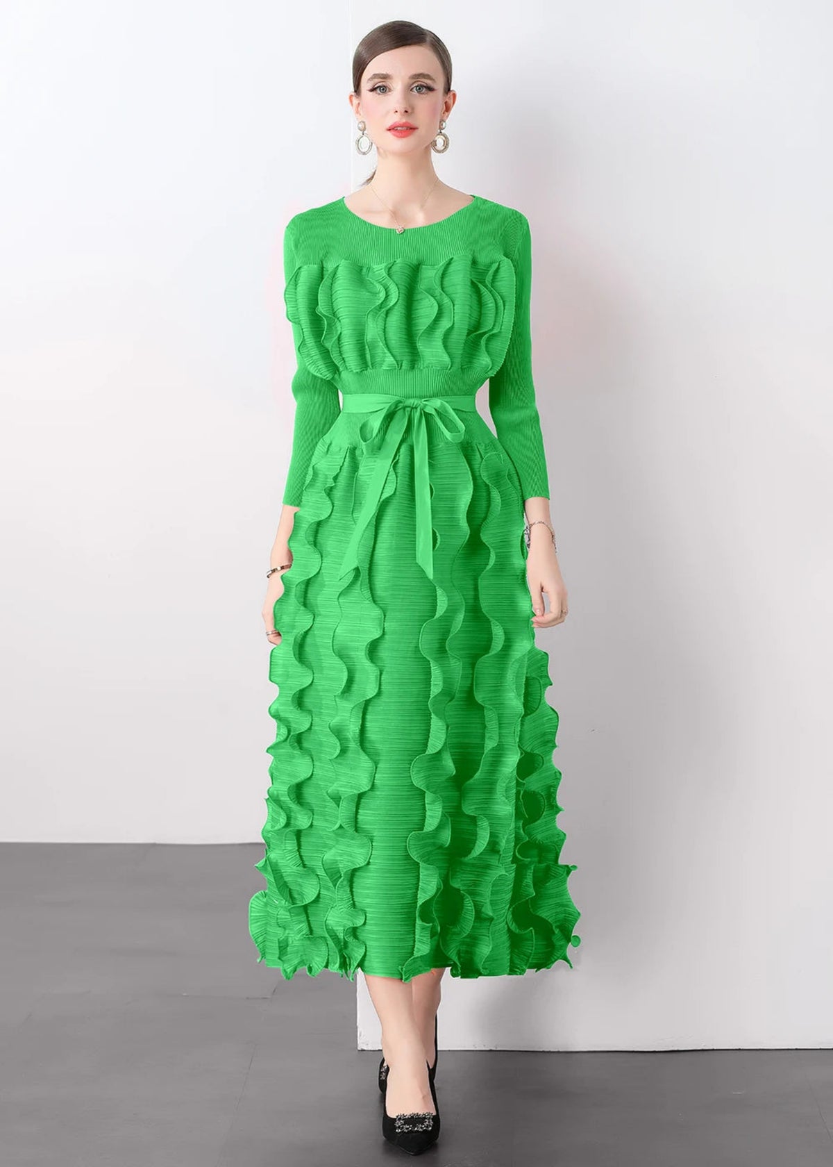 Luxe Plissé Modest Ruffle Dress