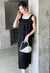 Elegant Pleated Square Neck Dress