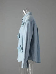 Luxe 3D Floral Denim Blouse