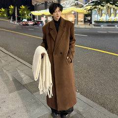 Men's Brown Extra Long Wool Blend Coat