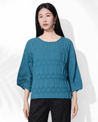 Pleated Geometric Plissé Top
