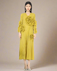 Pleated 3D Ruffle Floral Dress