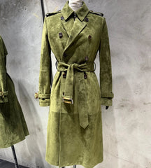 Luxury Lambskin Suede Trench Coat