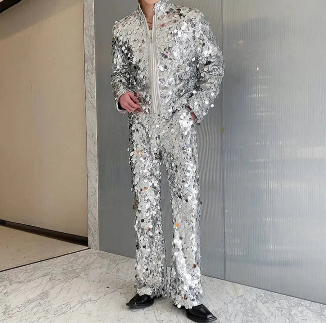 Men's Luxury Sequin Jacket & Pants 2-Piece Suit Set