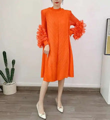 Luxury Pleated Floral Ruffle Dress