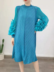 Luxury Pleated Floral Ruffle Dress