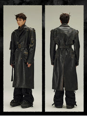 Men's Black Vegan Leather Trench Coat - Luxury Streetwear