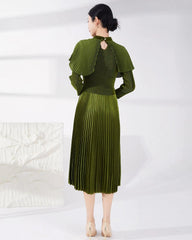 Luxury Plissé Capelet Dress
