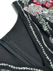 Flowy Sequin-Adorned Evening Dress