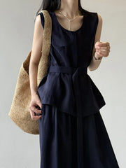 Linen Blend Top & Wide Leg Trousers Set