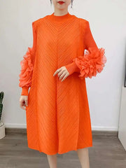 Luxury Pleated Floral Ruffle Dress
