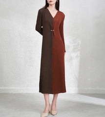 Elegant V-Neck Pleats Dress