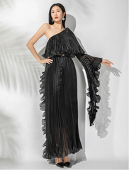 Luxe Plissé One-Shoulder Dress