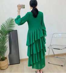 Elegant Ruffled Pleated Dress
