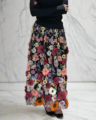 Luxury Floral Stretchy-Waist Skirt