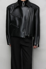 Men's Asymmetrical Faux Leather Moto Jacket