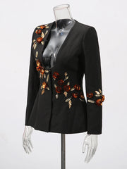 Luxury Black Deep Plunge Blazer