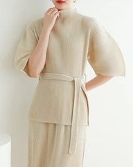 Plissé Flared Sleeves Top