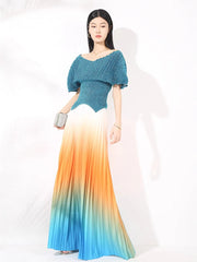 Sculpted Ombre Pleated Skirt & Top Set