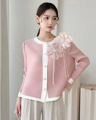 Luxury 3D Floral Pleated Top