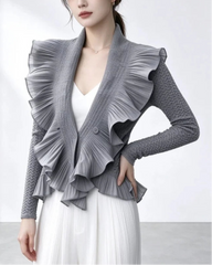 Petite Ruffled Plissé Cardigan