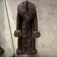 Genuine Shearling Suede Fur Long Coat