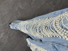 HEYFANCYSTYLE Handcrafted Pearl Embellished Jeans