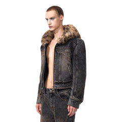 Men's Leopard Hood Denim Jacket