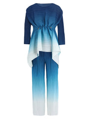 Women's 2 Piece Blue Pleated Matching Pants Set