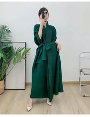 Couture Plissé Pleated Belted Robe Coat