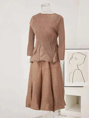 Peplum Pleated Top & Skirt Set