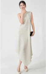 One-Shoulder Pleated Dress